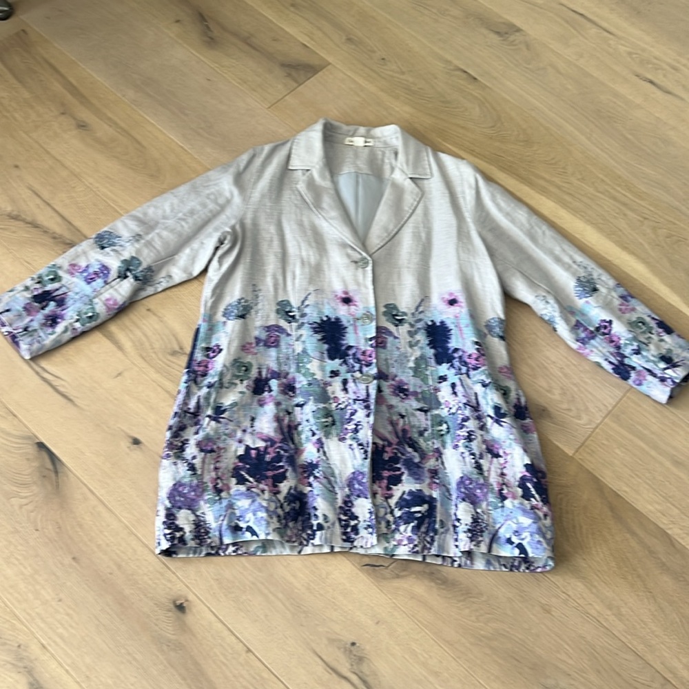 Coldwater Creek Linen Blazer Watercolor Floral Petite Large